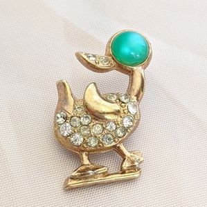 Vintage Gold & Green Jelly Belly Rhinestone Brooch